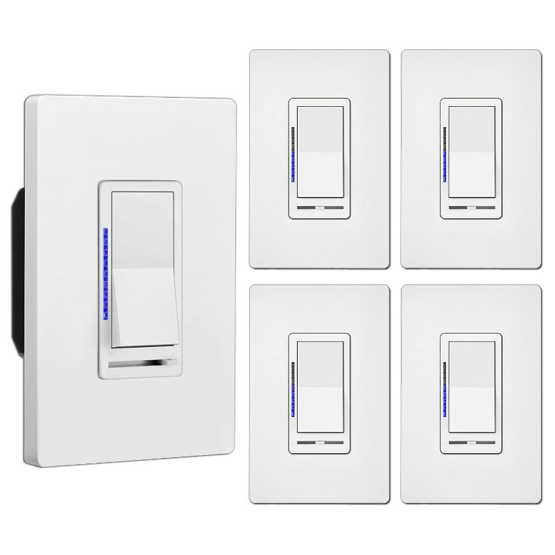 Photo 1 of [5 Pack] BESTTEN Digital Dimmer Switch with LED Indicator, Single Pole or 3-Way, for Dimmable LED Lights, CFL, Incandescent, Halogen Bulbs, Screwless Wallplate Included, UL Listed, White
