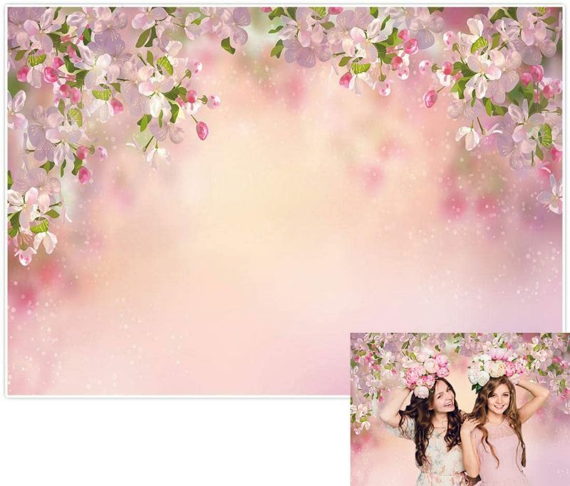Photo 2 of Allenjoy Spring Pink Floral Backdrop Photography Valentine's Day Cherry Blossom Sweet 16 Girl Princess Birthday Party Table Wall Decor Photo Booth Banner Kids Baby Photoshoot 7x5ft Background Pictures
