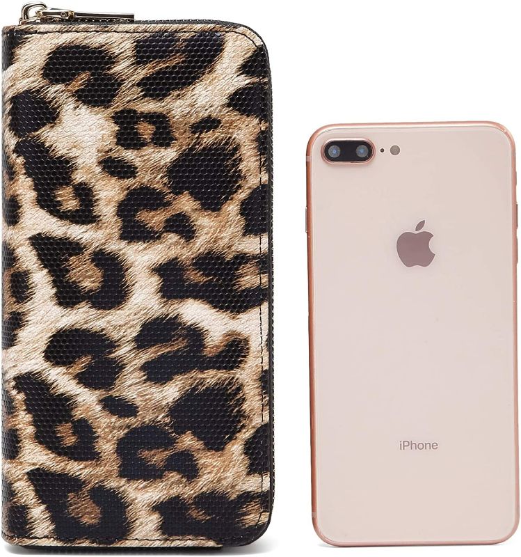 Photo 3 of Nabegum Leopard Wallet for Women Cheetah Cow Print Double Zipper Pocket Cute Ladies Purse Large Capacity
