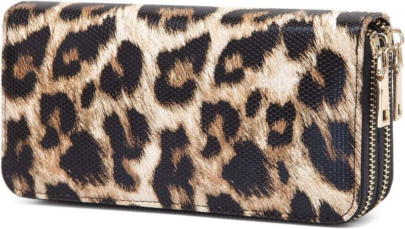 Photo 1 of Nabegum Leopard Wallet for Women Cheetah Cow Print Double Zipper Pocket Cute Ladies Purse Large Capacity
