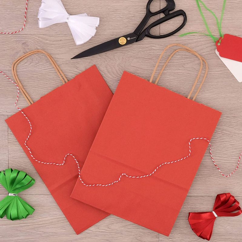 Photo 2 of Red Gift Bags - 8x4x10 Inch 50 Pack Small Kraft Paper Shopping Bags with Handles, Craft Totes in Bulk for Boutiques, Small Business, Retail Stores, Birthday Parties, Christmas, Valentines, Holidays
