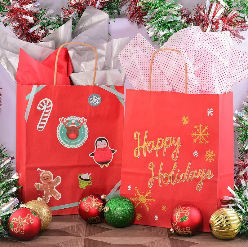 Photo 5 of Red Gift Bags - 8x4x10 Inch 50 Pack Small Kraft Paper Shopping Bags with Handles, Craft Totes in Bulk for Boutiques, Small Business, Retail Stores, Birthday Parties, Christmas, Valentines, Holidays
