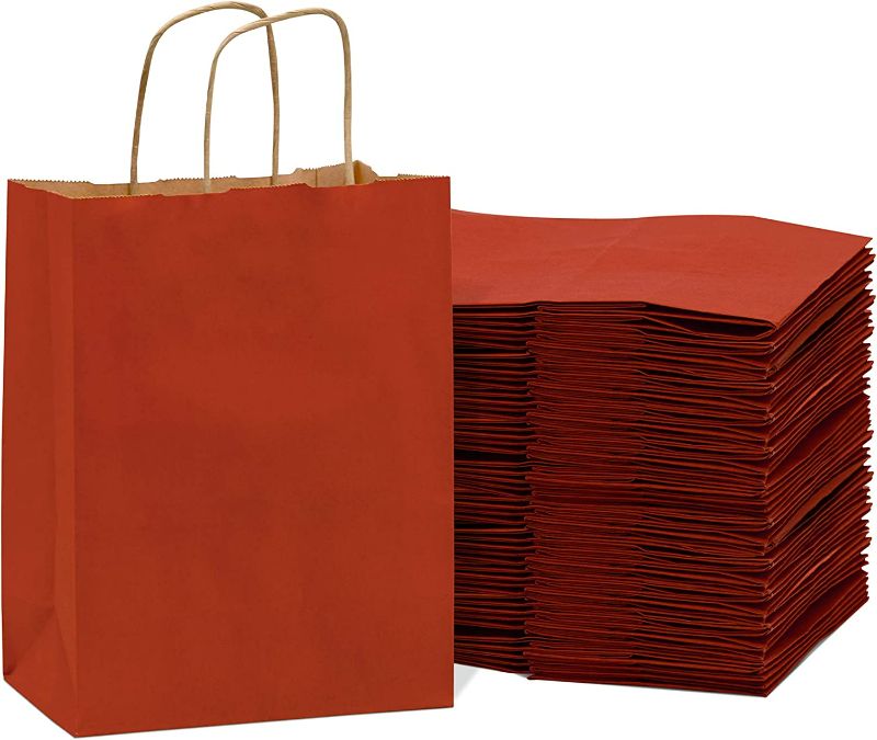 Photo 1 of Red Gift Bags - 8x4x10 Inch 50 Pack Small Kraft Paper Shopping Bags with Handles, Craft Totes in Bulk for Boutiques, Small Business, Retail Stores, Birthday Parties, Christmas, Valentines, Holidays
