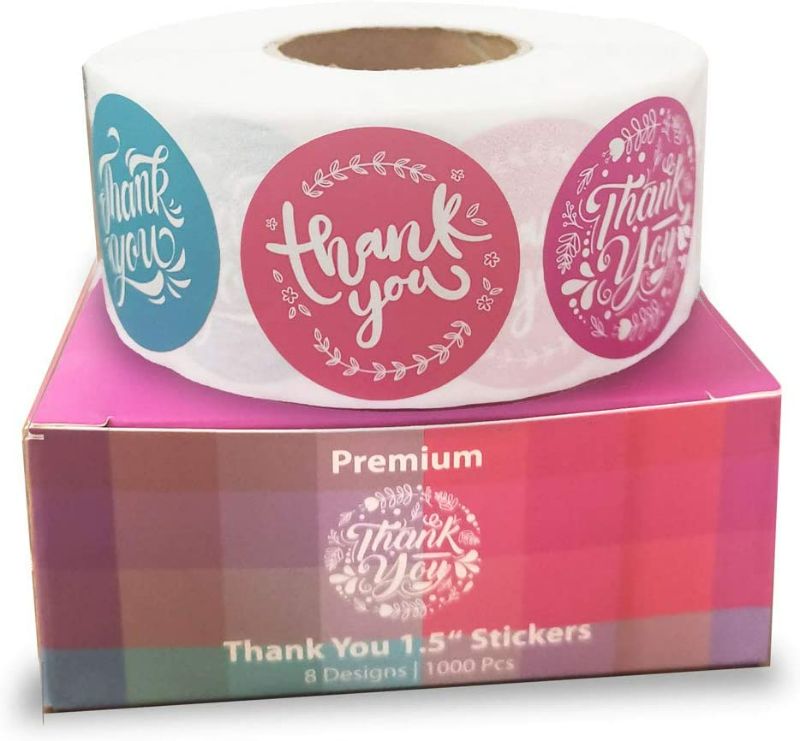Photo 1 of Thank You Stickers Roll of 1000 1.5 Inch 8 Designs Thank You Sticker Small Business Thank You Stickers Pink Thank You Stickers for Packaging Stickers Thank You Large Thank You Stickers
