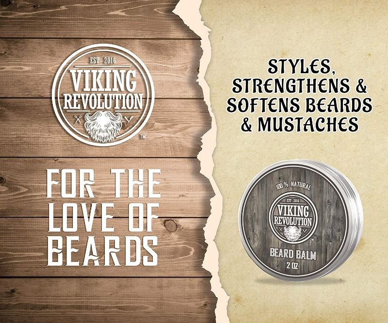 Photo 3 of Viking Revolution Beard Balm - All Natural Grooming Treatment with Argan Oil & Mango Butter - Strengthens & Softens Beards & Mustaches - Citrus Scent Leave in Conditioner Wax for Men - 1 Pack
