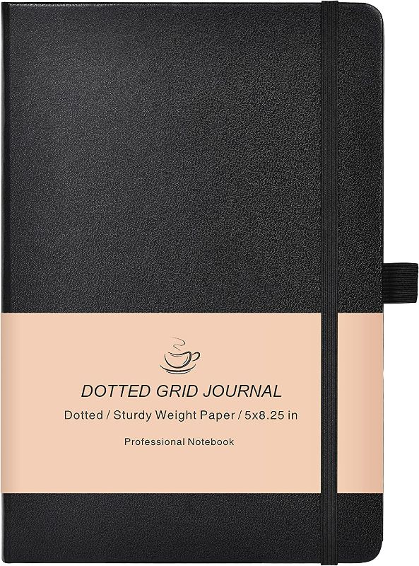Photo 1 of Dotted Grid Notebook/Journal - Dot Grid Hard Cover Notebook, Premium Thick Paper with Fine Inner Pocket, Black Smooth Faux Leather, 5''×8.25''
