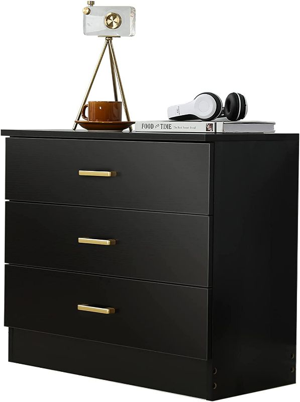 Photo 1 of IMGZAR 3 Drawer Dresser for Bedroom, Black Drawer Chest of Drawers, Wood Dresser Storage Cabinet with Metal Sliding Rail and Metal Handles for Home Office
