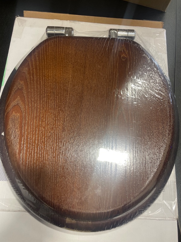 Photo 8 of Angel Shield Durable Wood Veneer Natural Toilet Seat Metal Hinged Easy Clean Anti-scratch American Standard(Elongated,Dark Brown)
