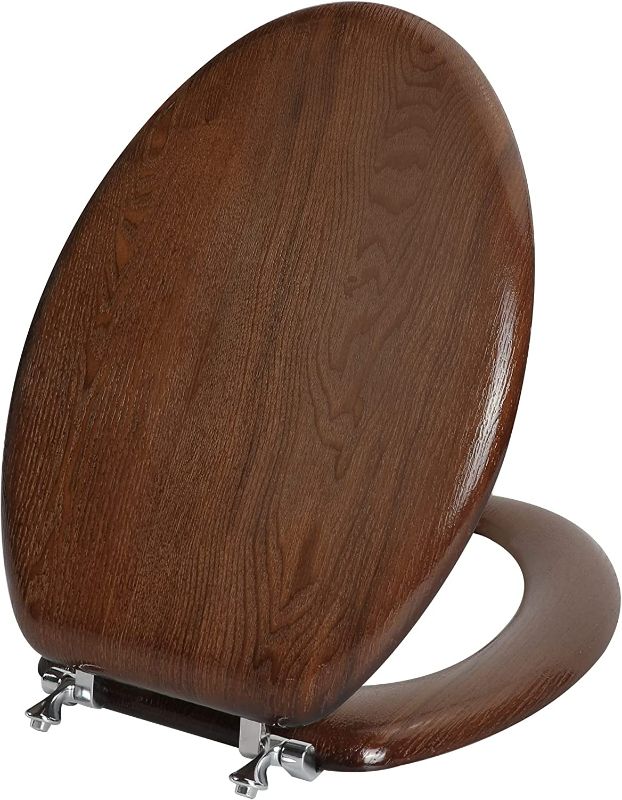 Photo 1 of Angel Shield Durable Wood Veneer Natural Toilet Seat Metal Hinged Easy Clean Anti-scratch American Standard(Elongated,Dark Brown)
