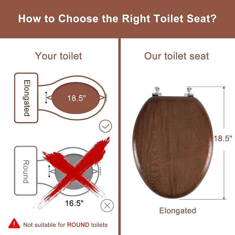 Photo 2 of Angel Shield Durable Wood Veneer Natural Toilet Seat Metal Hinged Easy Clean Anti-scratch American Standard(Elongated,Dark Brown)
