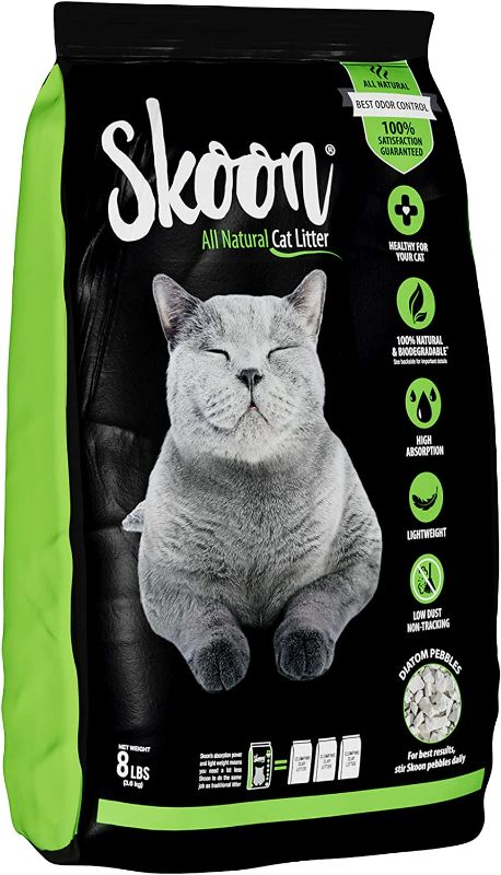 Photo 1 of (1 Bag) Skoon All-Natural Cat Litter, 8 lbs - Light-Weight, Non-Clumping, Low Maintenance, Eco-Friendly - Absorbs, Locks and Seals Liquids for Best Odor Control.
