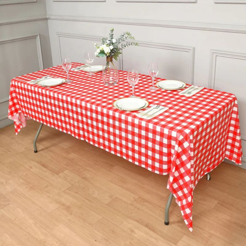 Photo 1 of 2 pack White and Red Buffalo Plaid Rectangle Vinyl Tablecloth, PVC Plastic Checkered Spill Proof Tablecloths |