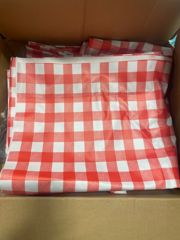 Photo 2 of 2 pack White and Red Buffalo Plaid Rectangle Vinyl Tablecloth, PVC Plastic Checkered Spill Proof Tablecloths |