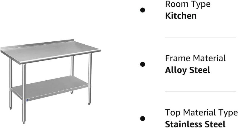 Photo 5 of ROCKPOINT Stainless Steel Table for Prep & Work with Backsplash 48x24 Inches, NSF Metal Commercial Kitchen Table with Adjustable Under Shelf and Foot for Restaurant, Home and Hotel

