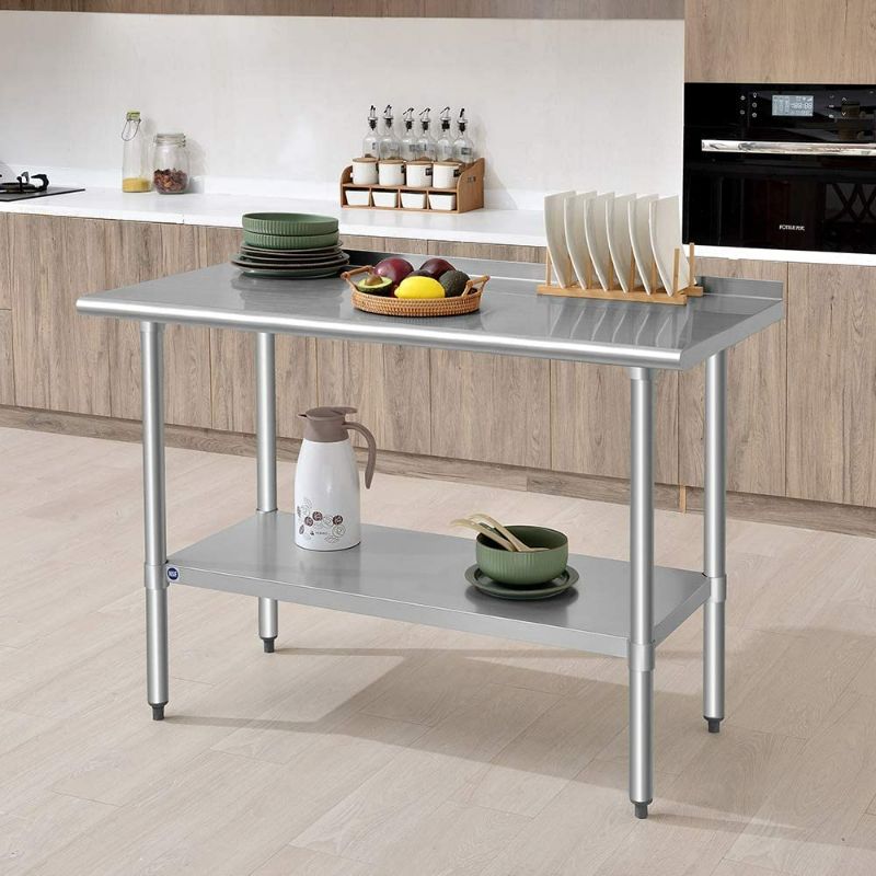 Photo 1 of ROCKPOINT Stainless Steel Table for Prep & Work with Backsplash 48x24 Inches, NSF Metal Commercial Kitchen Table with Adjustable Under Shelf and Foot for Restaurant, Home and Hotel
