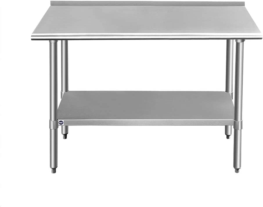 Photo 2 of ROCKPOINT Stainless Steel Table for Prep & Work with Backsplash 48x24 Inches, NSF Metal Commercial Kitchen Table with Adjustable Under Shelf and Foot for Restaurant, Home and Hotel
