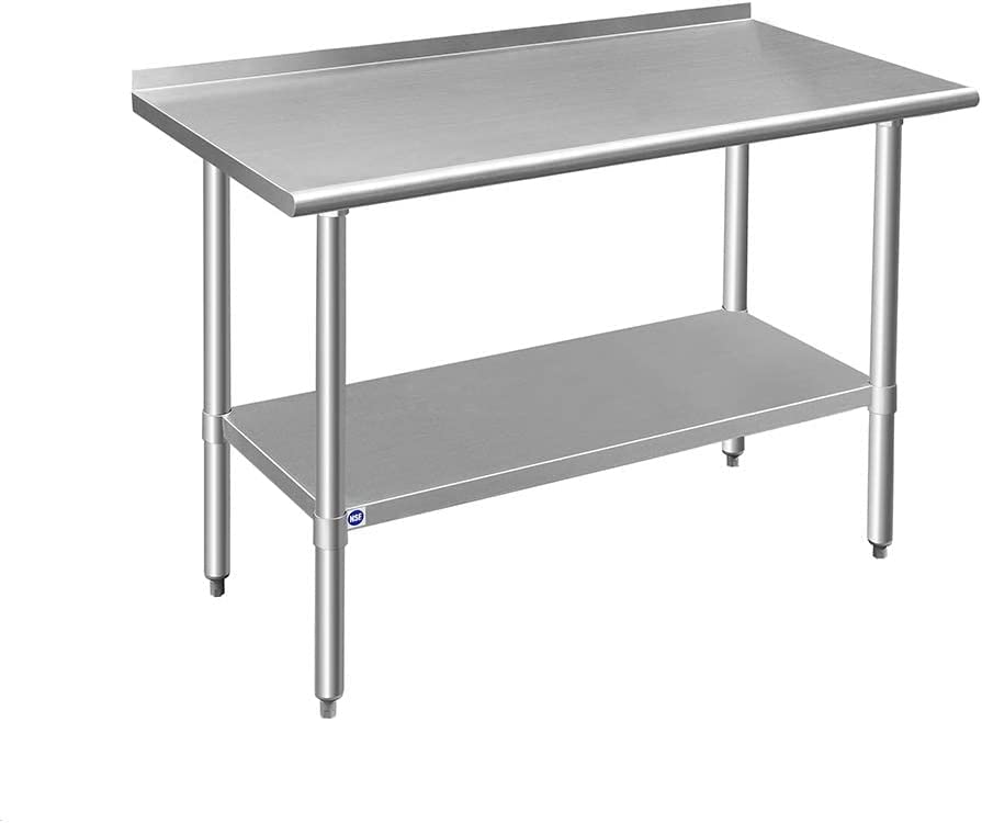 Photo 3 of ROCKPOINT Stainless Steel Table for Prep & Work with Backsplash 48x24 Inches, NSF Metal Commercial Kitchen Table with Adjustable Under Shelf and Foot for Restaurant, Home and Hotel

