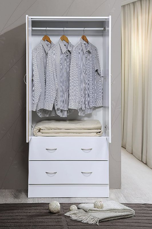 Photo 4 of HODEDAH IMPORT Two Door Wardrobe, with Two Drawers, and Hanging Rod, White.
