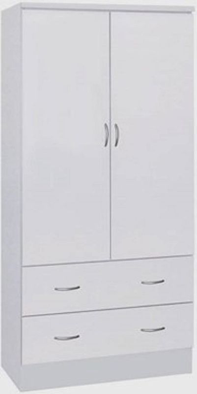 Photo 1 of HODEDAH IMPORT Two Door Wardrobe, with Two Drawers, and Hanging Rod, White.
