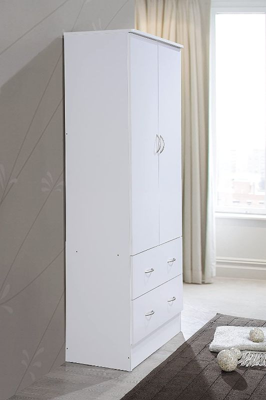 Photo 1 of HODEDAH IMPORT Two Door Wardrobe, with Two Drawers, and Hanging Rod, White.
