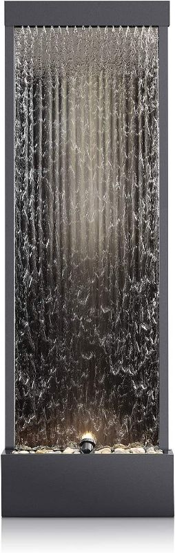 Photo 1 of Alpine Corporation MLT102 Mirror Waterfall Fountain with Stones and Light, 72 Inch Tall, Silver
