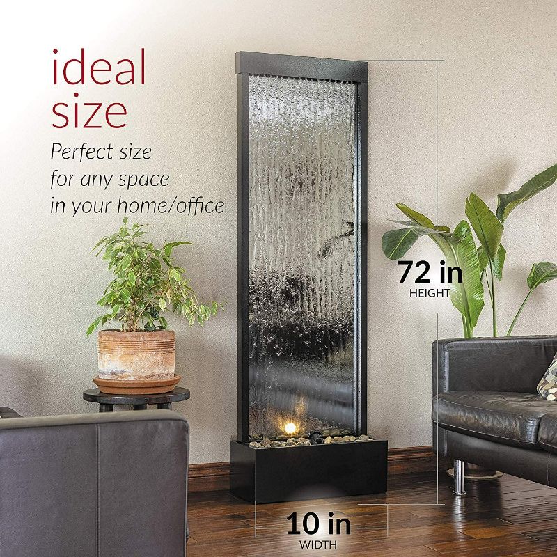 Photo 1 of Alpine Corporation MLT102 Mirror Waterfall Fountain with Stones and Light, 72 Inch Tall, Silver
