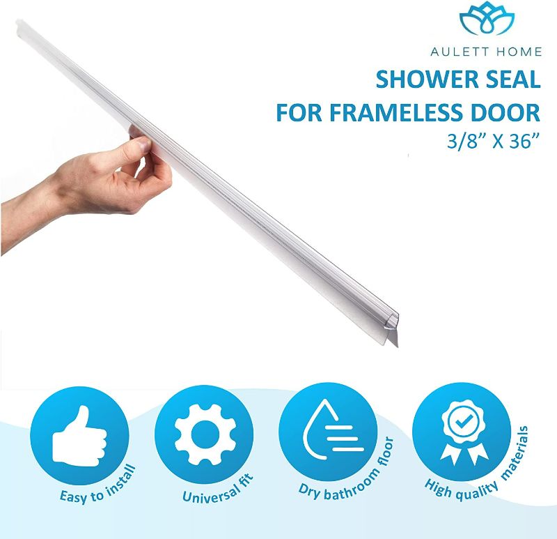 Photo 2 of 2-Pack - Aulett Home Frameless Shower Door Bottom Seal with Drip Rail - 3/8" x 36" Sweep - Glass Door Seal Strip to Stop Shower Leaks
