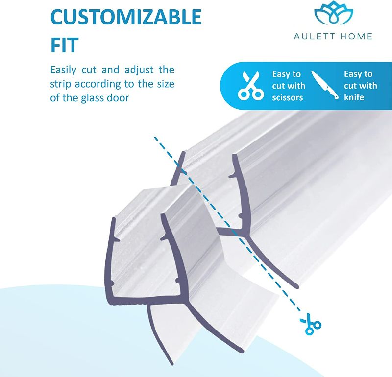 Photo 3 of 2-Pack - Aulett Home Frameless Shower Door Bottom Seal with Drip Rail - 3/8" x 36" Sweep - Glass Door Seal Strip to Stop Shower Leaks
