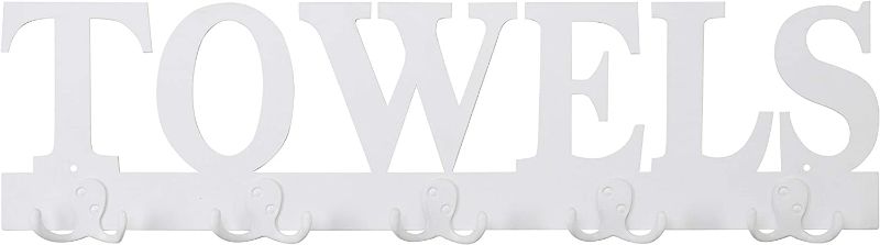 Photo 1 of MyGift White Metal Towel Hooks for Bathroom with Cutout Towels Design, Wall Mounted Towel Rack with 5 Hanging Hooks
