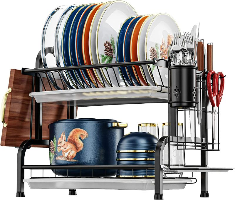 Photo 1 of iSPECLE Dish Drying Rack, 304 Stainless Steel 2-Tier Dish Rack with Utensil Holder, Cutting Board Holder and Dish Drainer for Kitchen Counter
