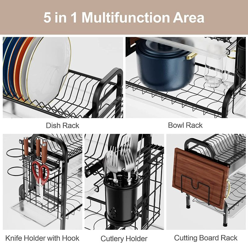 Photo 4 of iSPECLE Dish Drying Rack, 304 Stainless Steel 2-Tier Dish Rack with Utensil Holder, Cutting Board Holder and Dish Drainer for Kitchen Counter
