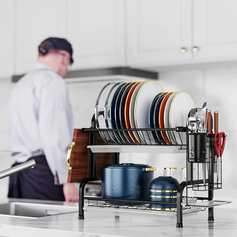 Photo 2 of iSPECLE Dish Drying Rack, 304 Stainless Steel 2-Tier Dish Rack with Utensil Holder, Cutting Board Holder and Dish Drainer for Kitchen Counter
