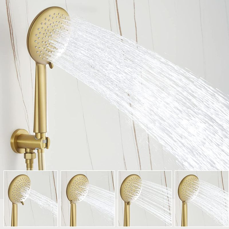 Photo 4 of HomGoo Shower System with Tub Spout, Tub Shower Faucet Set with High Pressure 10" Rain Shower head and 5-Setting Handheld Shower Head Set, Pressure Balance Valve included, Brushed Gold
