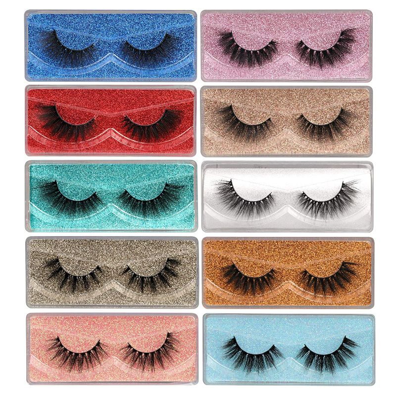 Photo 1 of False Eyelashes Wispy 18mm Natural 3D Faux Mink Lashes Pack 10 Pairs 10 Styles Mixed Soft Reusable Fake Eyelashes Bulk with Glitter Portable Boxes
