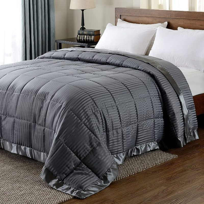 Photo 1 of downluxe King Size Blanket, Lightweight Down Alternative Blanket with Satin Trim (90 X 108 Inch, Grey)
