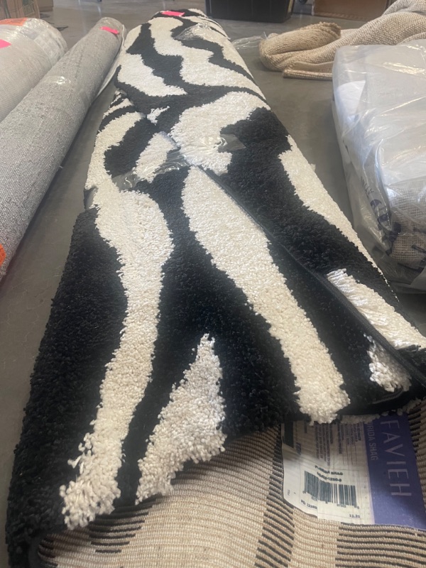 Photo 6 of SAFAVIEH Florida Shag Collection 8' x 10' Ivory / Black SG452 Zebra Print Non-Shedding Living Room Bedroom Dining Room Entryway Plush 1.2-inch Thick Area Rug
