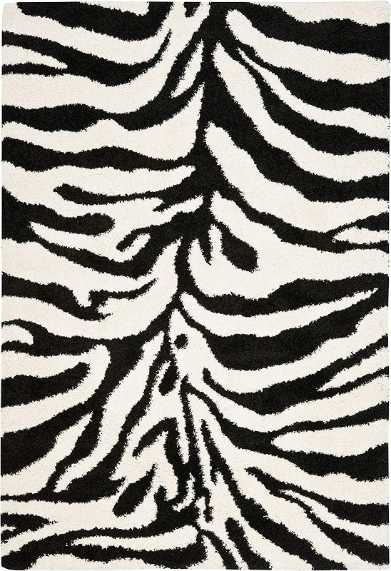 Photo 2 of SAFAVIEH Florida Shag Collection 8' x 10' Ivory / Black SG452 Zebra Print Non-Shedding Living Room Bedroom Dining Room Entryway Plush 1.2-inch Thick Area Rug

