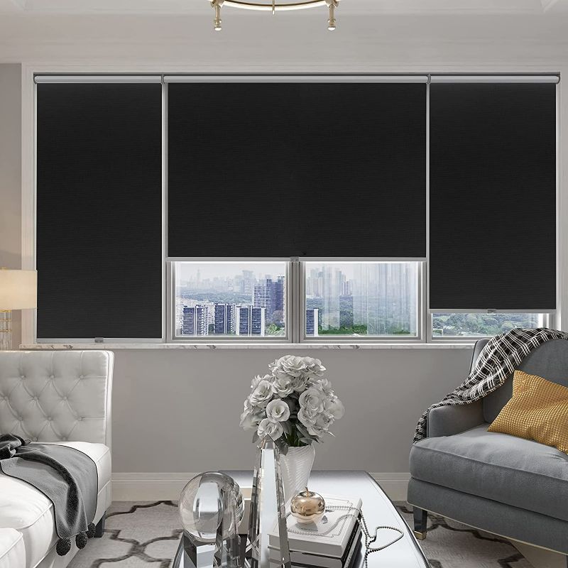 Photo 1 of Changshade Cordless & Blackout Roller Shade, Room Darkening Blind Rolled Up Shade, Fabric Window Blind, for Light Blocking /Sun Protection, 31 inches Wide, Black ROL31BK72A
