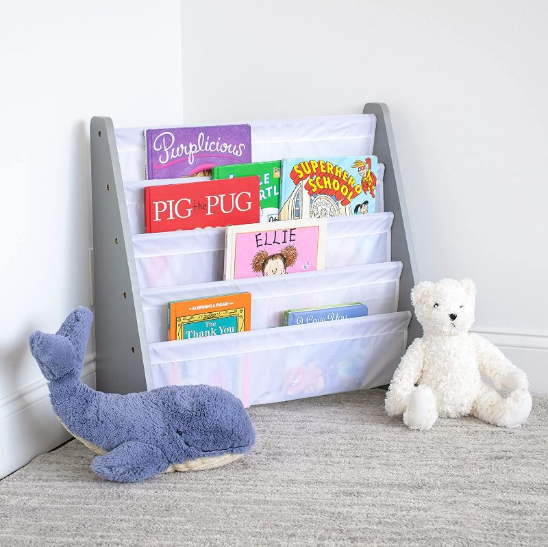 Photo 2 of Humble Crew, Grey/White Kids Book Rack Storage Bookshelf, 4 Tiers
