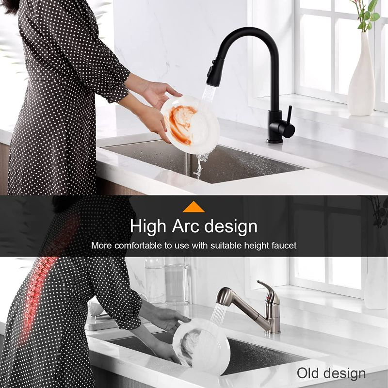 Photo 1 of Sink Faucet, Black Kitchen Faucet with Pull Down Sprayer VFauosit Commercial Stainless Steel Laundry Single Handle Pull Out Kitchen Faucets Matte Black, Grifo para Fregaderos de Cocina
