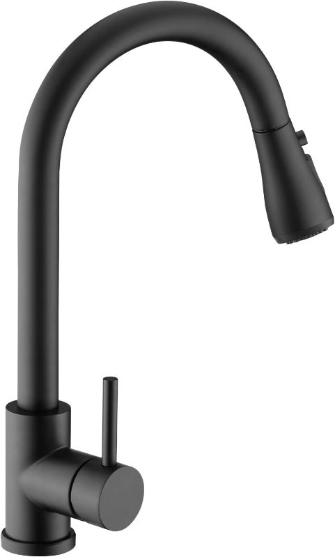 Photo 1 of Sink Faucet, Black Kitchen Faucet with Pull Down Sprayer VFauosit Commercial Stainless Steel Laundry Single Handle Pull Out Kitchen Faucets Matte Black, Grifo para Fregaderos de Cocina
