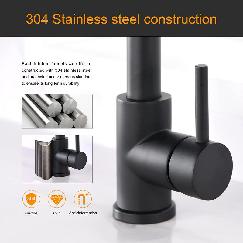 Photo 3 of Sink Faucet, Black Kitchen Faucet with Pull Down Sprayer VFauosit Commercial Stainless Steel Laundry Single Handle Pull Out Kitchen Faucets Matte Black, Grifo para Fregaderos de Cocina
