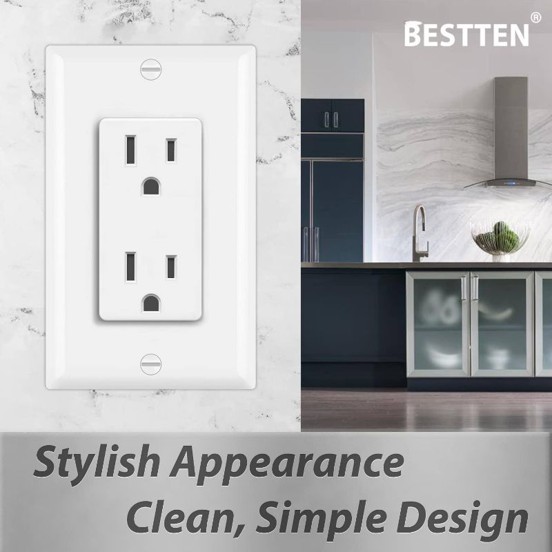 Photo 3 of [30 Pack] BESTTEN 15 amp Decorator Electrical Wall Receptacle Outlet, Non-Tamper-Resistant Decorative Sockets, 15A/125V/1875W, for Residential and Commercial Use, UL Listed, White
