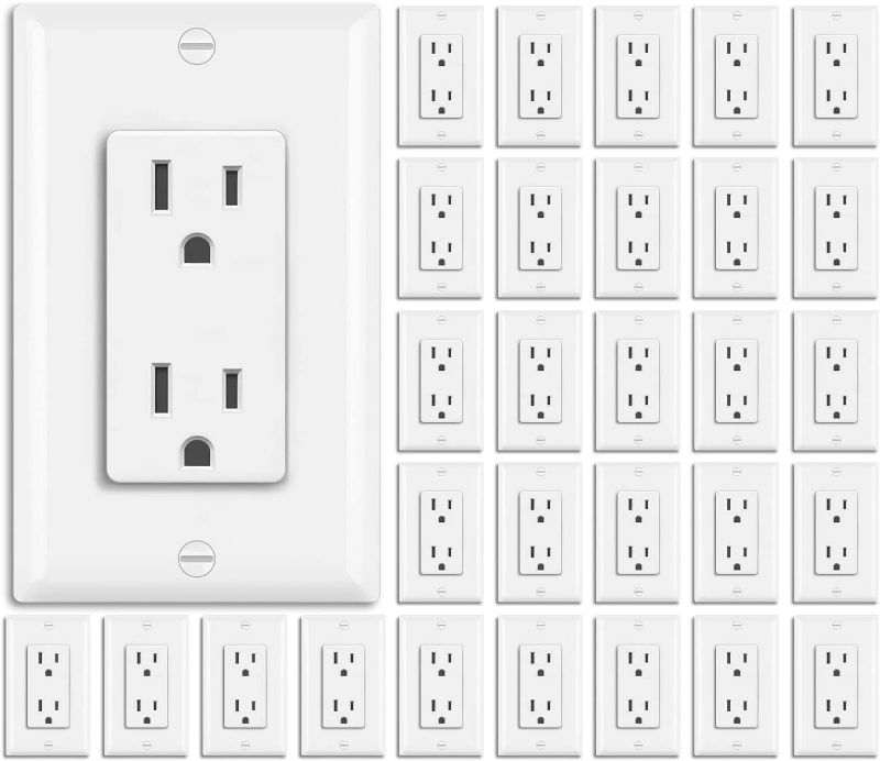 Photo 1 of [30 Pack] BESTTEN 15 amp Decorator Electrical Wall Receptacle Outlet, Non-Tamper-Resistant Decorative Sockets, 15A/125V/1875W, for Residential and Commercial Use, UL Listed, White

