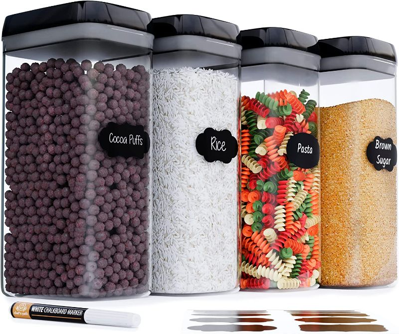 Photo 1 of Airtight Extra Large Food Storage Containers - Set of 4, All Same Size - Kitchen & Pantry Organization - Cereal, Spaghetti, Noodles, Pasta, Flour and Sugar Containers - Plastic Canisters with Lids
