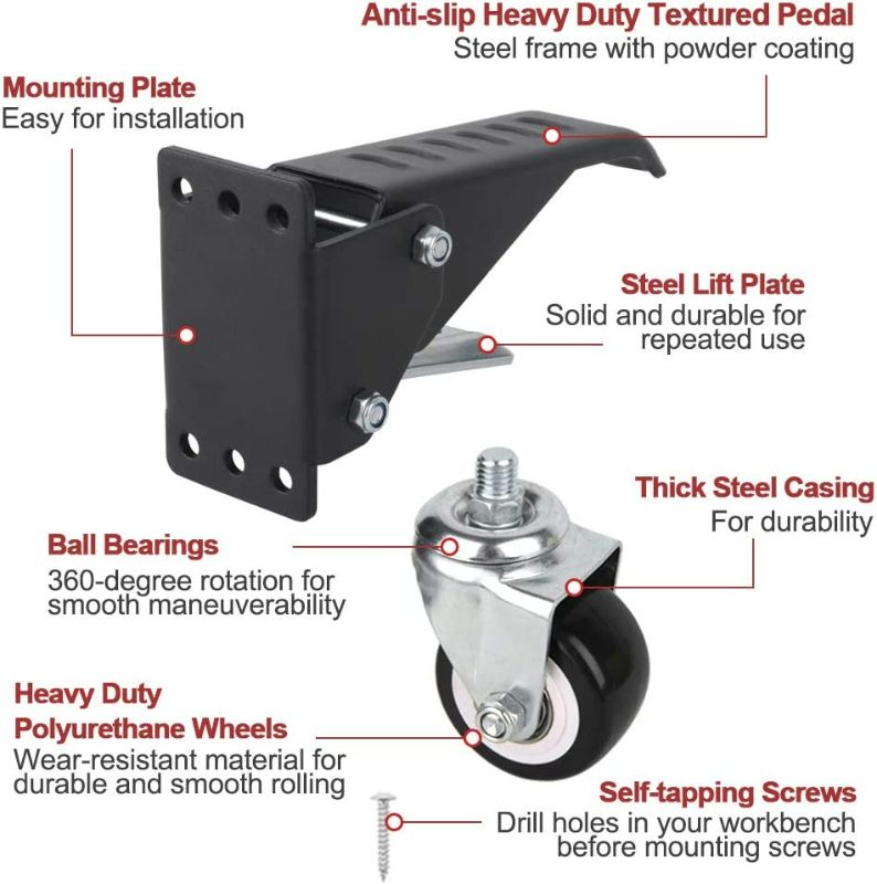 Photo 3 of SPACECARE Workbench Casters Heavy Duty Retractable Casters Kit, Capacity 800Lbs Set of 4 Stepdown Casters Adjustable Polyurethane Durable Steel Construction
