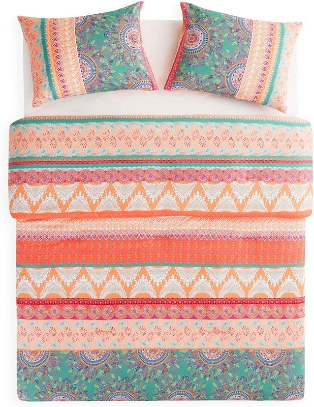 Photo 1 of Wake In Cloud - Bohemian Comforter Set, Orange Coral Boho Chic Mandala Pattern Printed, Soft Microfiber Bedding (3pcs, King Size)
