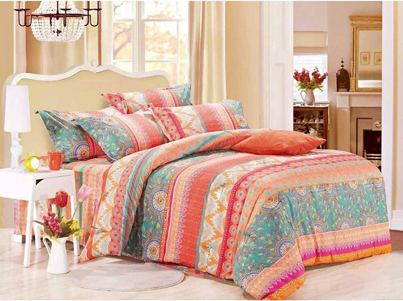 Photo 2 of Wake In Cloud - Bohemian Comforter Set, Orange Coral Boho Chic Mandala Pattern Printed, Soft Microfiber Bedding (3pcs, King Size)
