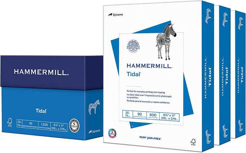 Photo 1 of Hammermill Printer Paper, Tidal 20 lb Copy Paper, 8.5 x 11 - 3 Ream (1,500 Sheets) - 92 Bright, Made in the USA, 162180C
