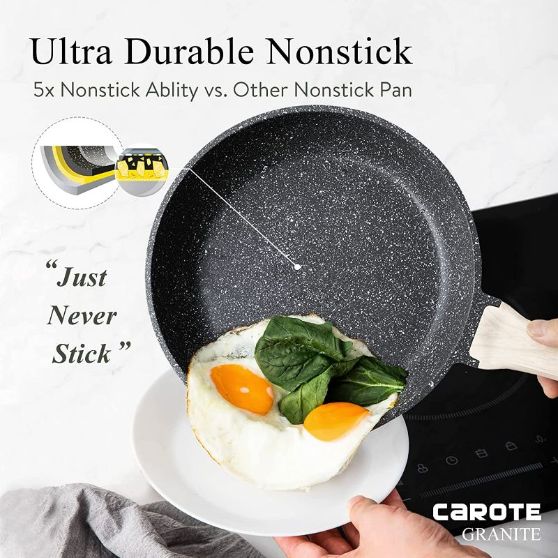 Photo 4 of CAROTE Nonstick Frying Pan Skillet,Non Stick Granite Fry Pan Egg Pan Omelet Pans, Stone Cookware Chef's Pan, PFOA Free,Induction Compatible(Classic Granite, 8-Inch)
